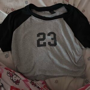 SHEIN Black & Gray Cropped Raglan Tee with 23 Graphic